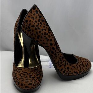 Via‎ Neroli Brown Leopard Print Pony Hair Platform Party Pump W Sz9 #0243